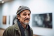 © Robert MEYNER - Portrait of a senior man in a hat standing in an art gallery