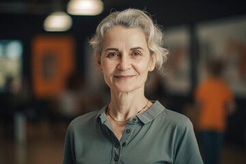 Poster - Portrait of smiling senior woman standing in art gallery and looking at camera