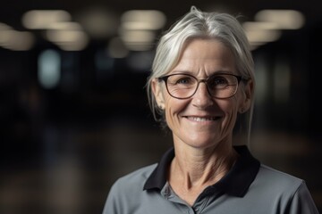 Wall Mural - Portrait of senior businesswoman with eyeglasses smiling in office