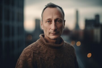 Wall Mural - Portrait of a middle-aged man in a knitted sweater.