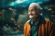 © Robert MEYNER - Portrait of an elderly woman in a raincoat in an aquarium