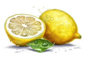 Poster - lemon with leaves isolated on white background. AI generated