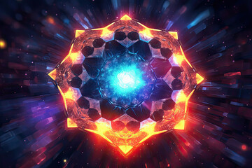 Abstract Epic Fractal Decagon Background with Glowing Aura, Generative AI