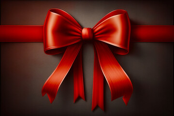 Canvas Print - Red ribbon with bow on dark background with room for text. Generative AI.