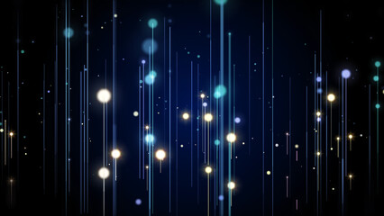 Leinwandbilder - Abstract digital futuristic modern line dot and bokeh light effect flowing up into the sky concept illustration background.