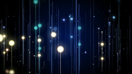 Poster - Abstract digital futuristic modern line dot and bokeh light effect flowing up into the sky concept illustration background.