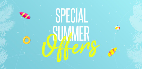 Wall Mural - Special Summer Offers Horizontal Banner Vector Illustration