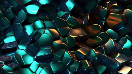 Real seamless texture background, 3d material of steel, glass and silver, colored geometric shapes of abstract shapes. Generative AI