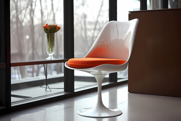 Saarinen Tulip Chair - Finland - A modernist chair with a single, sculptural base and an upholstered shell seat, designed in the 1950s by Finnish-American architect Eero Saarinen (Generative AI)