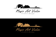 Orchestra Violin Music Logo Template, Music Art Illustration Design Vector