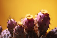 A Detailed Photograph Of A Cactus Plant On A Yellow Backdrop Generative AI