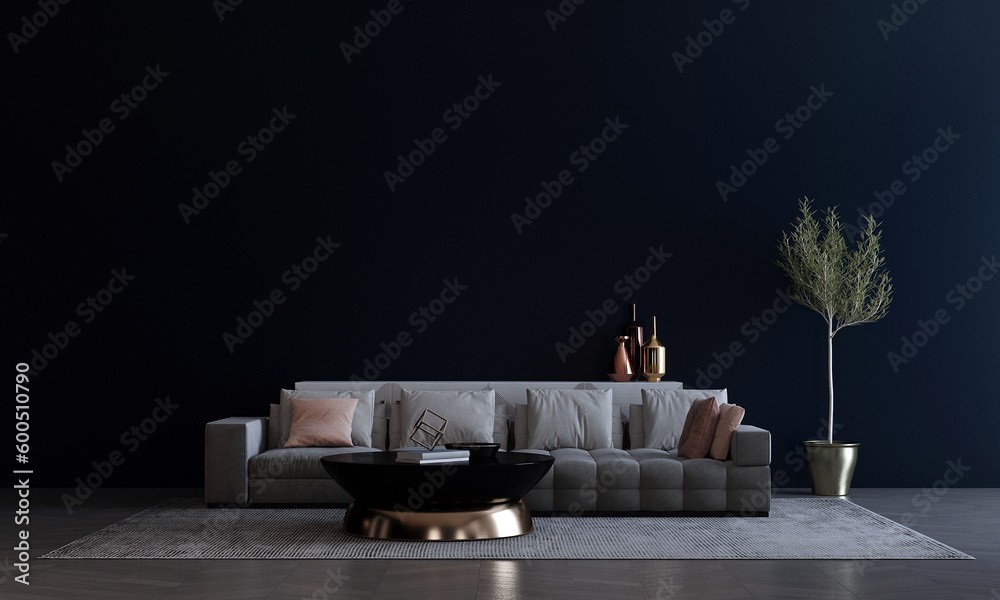 Modern living room and blue wall texture background interior design ...
