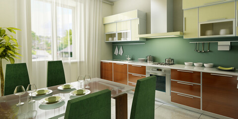 Wall Mural - modern kitchen interior 3d rendering