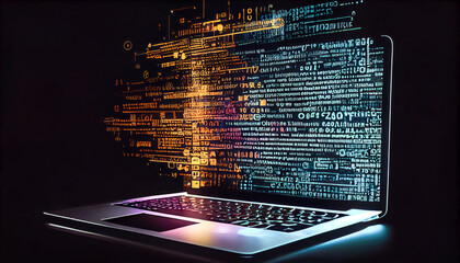 Poster - Laptop screen show abstract computer code. Generative AI