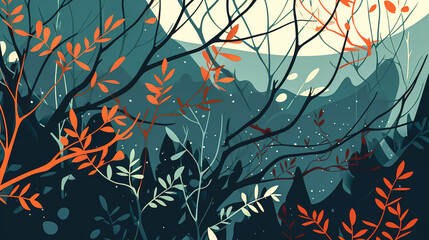 Abstract background with tree branches, generative AI.