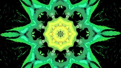 Poster - Abstract kaleidoscope background, unique star or flower shaped mandala. Motion. Concept of meditation and wellness.