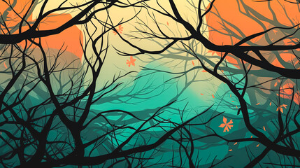 Abstract background with tree branches, generative AI.