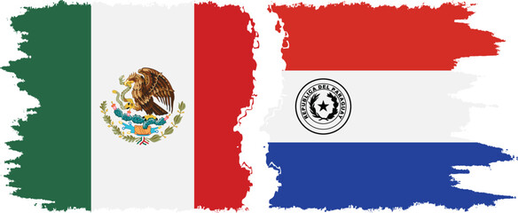 Paraguay and Mexico grunge flags connection vector