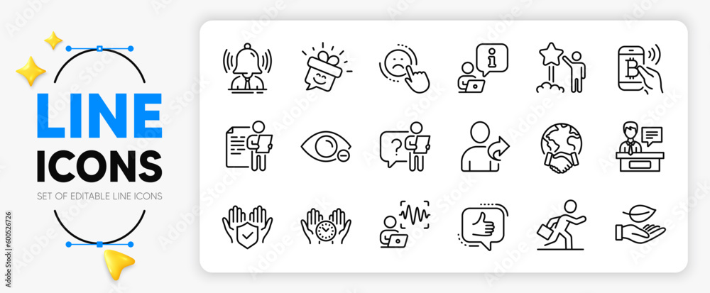 Refer friend, Global business and Safe time line icons set for app ...