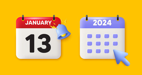 Wall Mural - 13th day of the month icon. Calendar date 3d icon. Event schedule date. Meeting appointment time. 13th day of January month. Calendar event reminder date. Vector