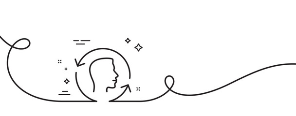 Poster - Face scanning repeat line icon. Continuous one line with curl. Face id update sign. Head symbol. Face id single outline ribbon. Loop curve pattern. Vector