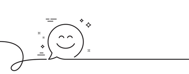 Poster - smile chat line icon. continuous one line with curl. happy emoticon sign. speech bubble symbol. smil