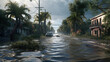 © Putra - A flooded street after catastrophic Hurricane Irma hit. Generative Ai