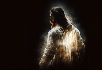 Jesus back view portrait. Generative AI illustration