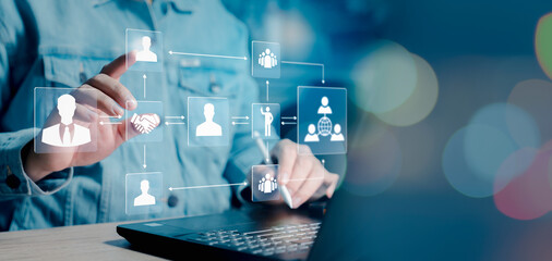 Business hierarchy structure. Businessman management organization in company. Relations of order or subordination between members. Business process and workflow automation with flowchart.