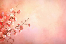 Light Pink Background Paper Texture Tiny Petal Flower Painting In Watercolor Style. AI Generative