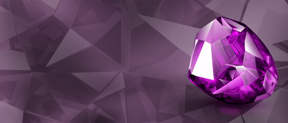 Sticker - A big precious purple crystal like an amethyst with highlights and shadow on a color background. Faceted gemstone