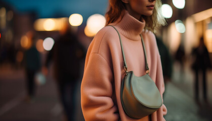 Young woman shopping with fashionable warm clothing generated by AI