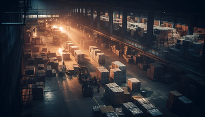 Poster - Freight transportation unloading cargo containers at dusk generated by AI