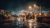 Fototapeta Londyn - Men working with heavy machinery at night generated by AI