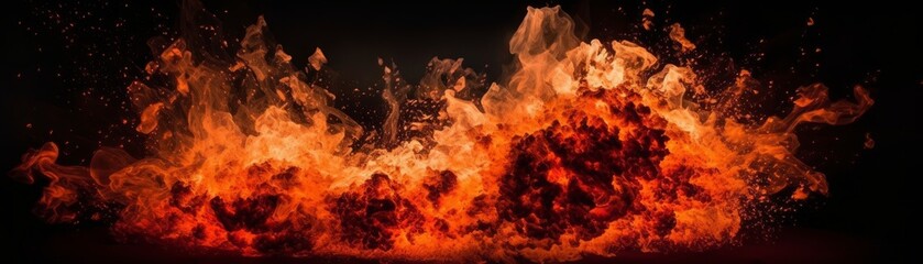 Fiery Explosion. Horizontal banner. AI generated