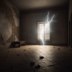 Wall Mural - Lightning strike indoors living room near the window made with generative AI