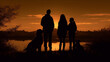 Overjoyed family and their furry friend capture the moment in silhouette Generative AI