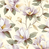 Fototapeta Boho - Magnolia seamless pattern vintage illustration