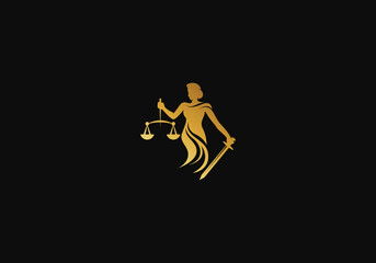 logo gold women justice and balance sheet. premium and minimalist, simple and luxury modern. editabl