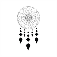 Dream catcher decorated with feathers and beads.Hand drawn dream catcher creator collection in boho ector hipster illustration isolated on white background. Flat boho style. dream catcher vector