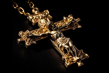 Golden cross of Jesus Christ crucified. Religion and Christianity concept. Ai generated