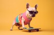 puppy wearing glasses with skateboard