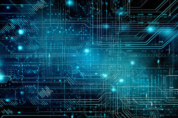 Poster - Modern technology circuit board illustration texture background design. Waves flow. Quantum explosion technology. Quantum computer technologies concepts. Futuristic blue circuit board background,  Gen
