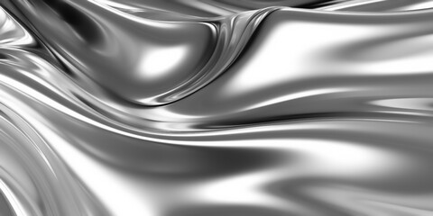 Wall Mural - Abstract Silver Wave, chrome banner, platinum copy space, metal motion, grey liquid, white gradient glow, shiny material, smooth motion. Abstract design for copy space text. Generative AI