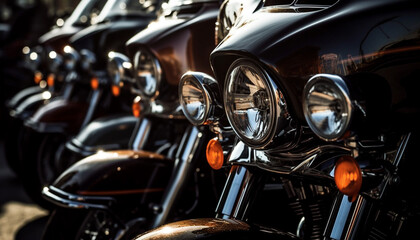 Wall Mural - A shiny black motorcycle with chrome accents parked in lot generated by AI