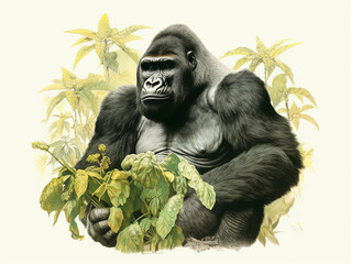 Wall Mural - A Naturalist Illustration of a Gorilla | Generative AI