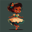 © l - little Dancer with a colorful costume, high heeled shoes, and a graceful, elegant posture simple, cartoon, children book style, comic, flat character, artistic, Illustrator