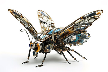 Wall Mural - Image of a butterfly modified into a robot on a white background. Wild animal. illustration. generative AI.