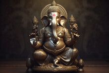 Religion And Culture Concept. Beautiful Hindu God Ganesha With Elephant Head Sculpture. Generative AI