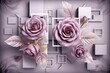 3d Mural modern wallpaper. purple rose flowers with Squares and decorative background . modern art for wall home decor, generate ai